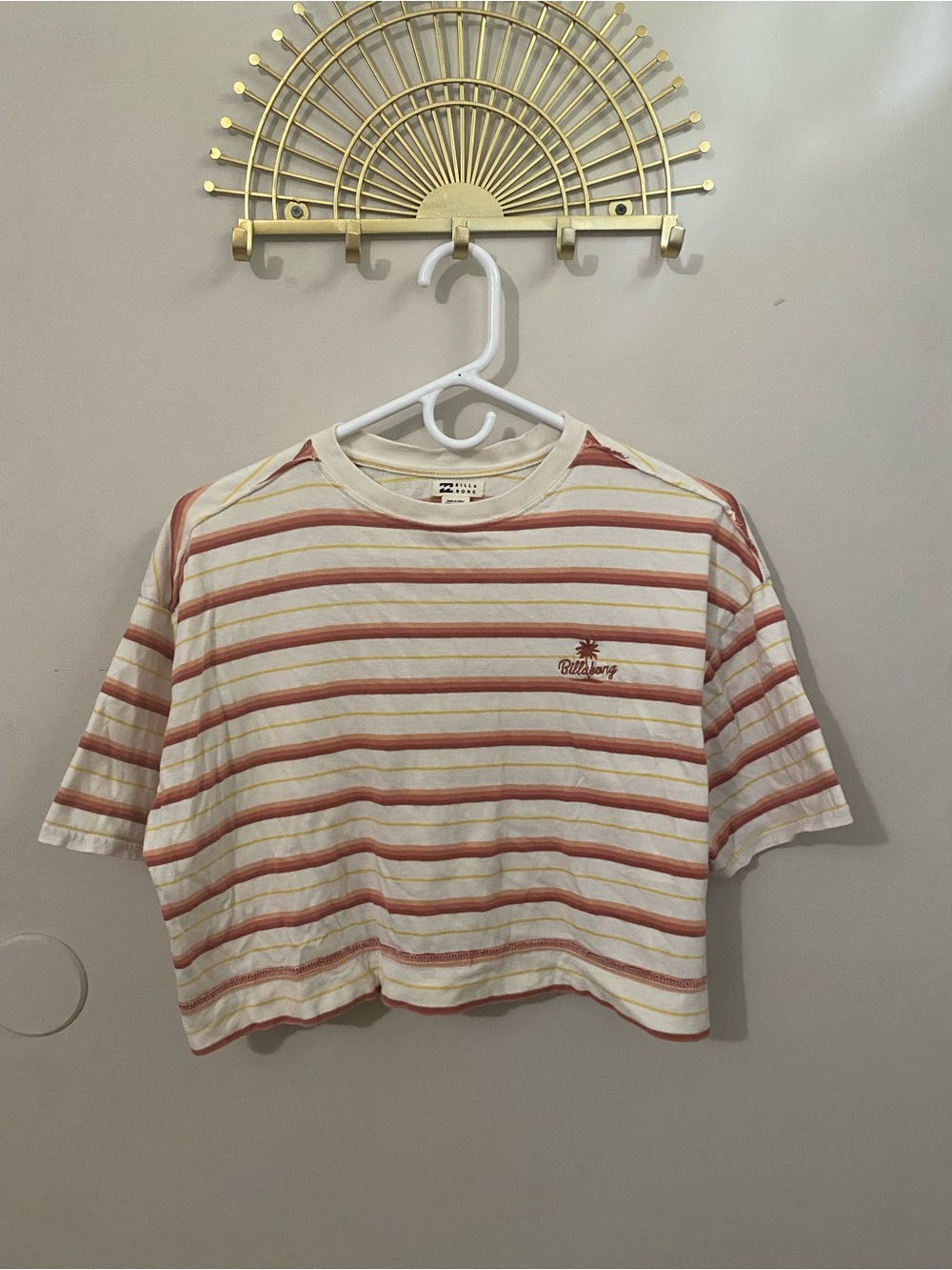 Billabong Cream Tee with Rust & Pale Yellow Stripes